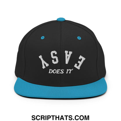 Easy Does It Embroidered Flat Bill Brim Snapback Hat Black Teal