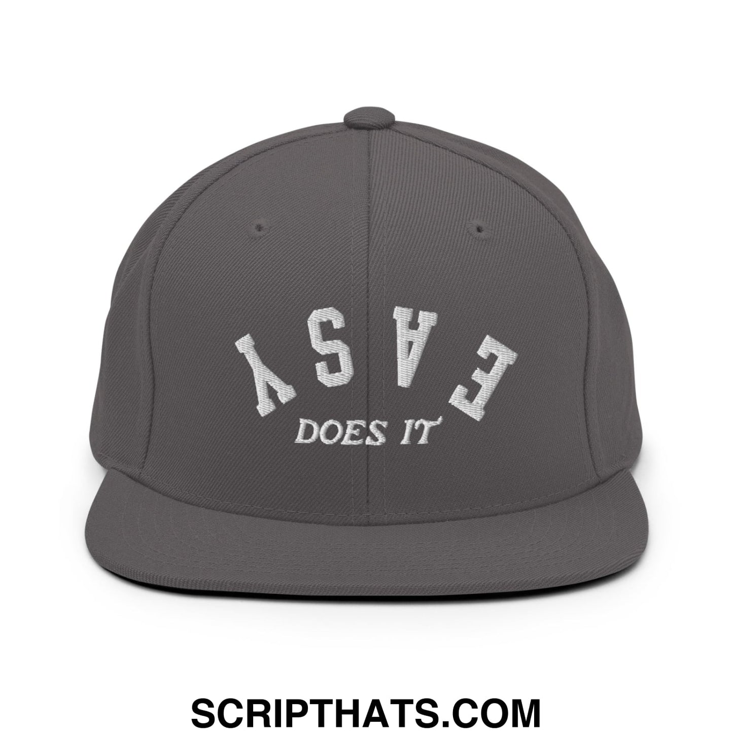 Easy Does It Embroidered Flat Bill Brim Snapback Hat Dark Grey