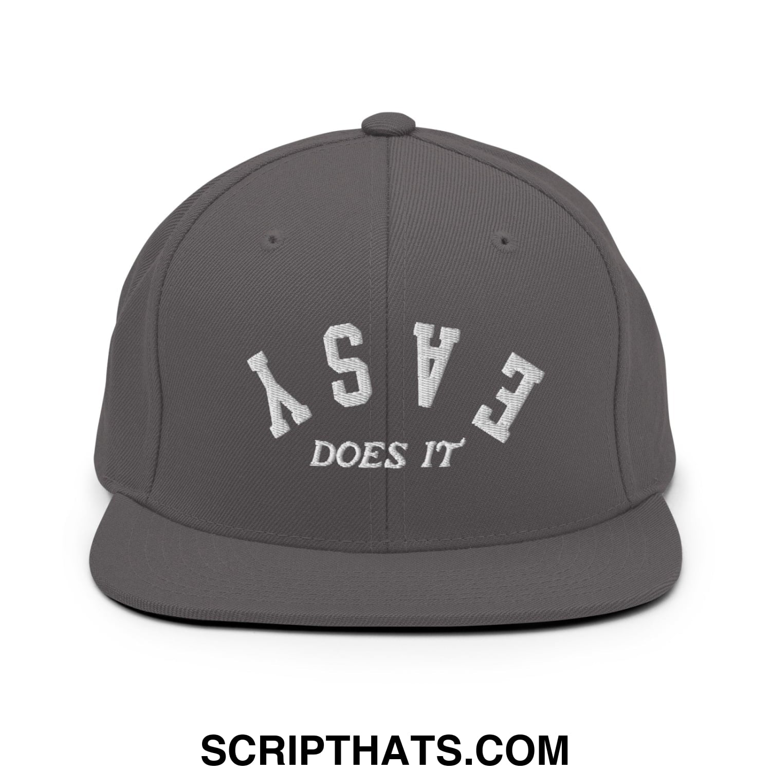 Easy Does It Embroidered Flat Bill Brim Snapback Hat Dark Grey