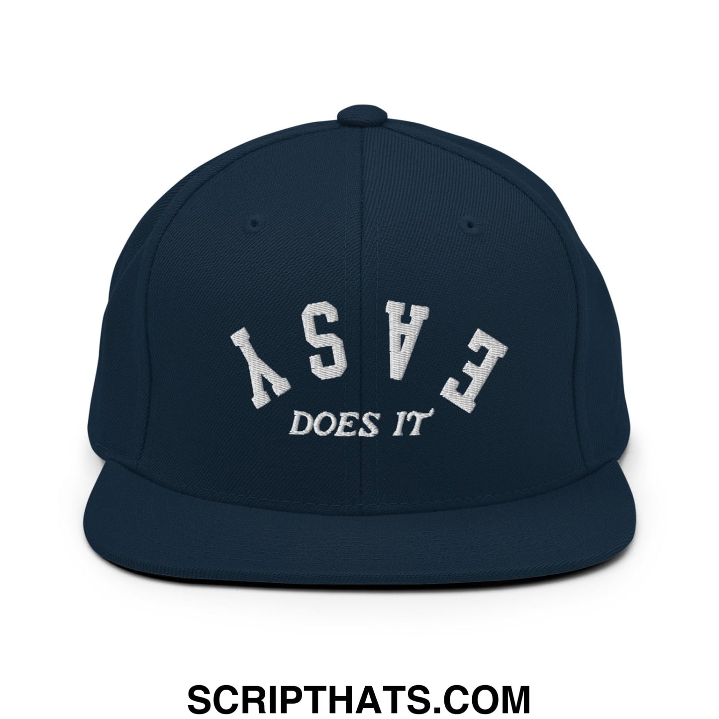 Easy Does It Embroidered Flat Bill Brim Snapback Hat Dark Navy