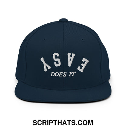Easy Does It Embroidered Flat Bill Brim Snapback Hat Dark Navy