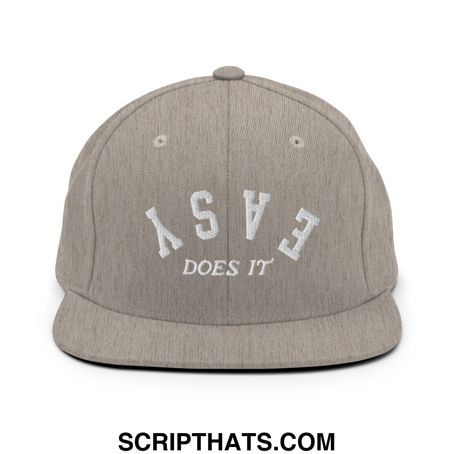 Easy Does It Embroidered Flat Bill Brim Snapback Hat Heather Grey