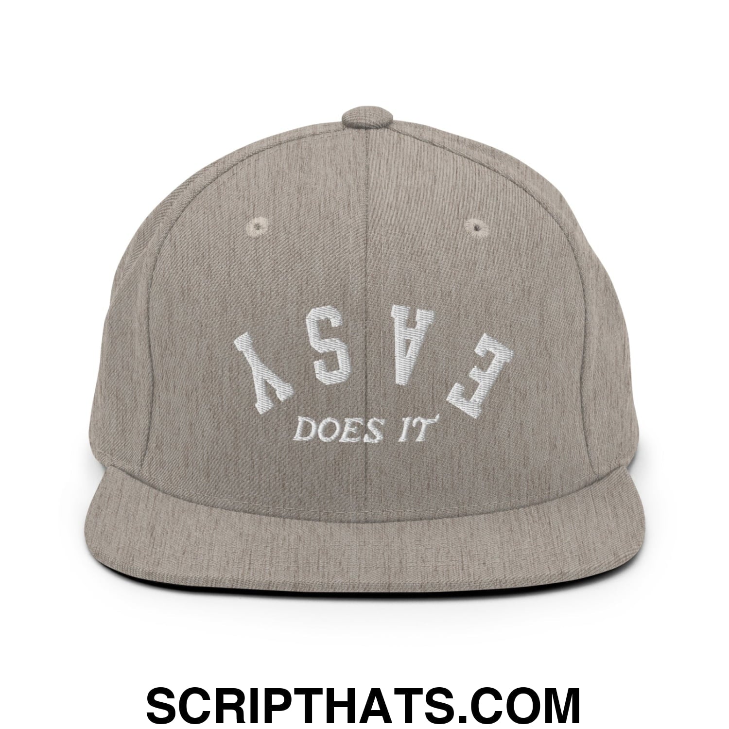 Easy Does It Embroidered Flat Bill Brim Snapback Hat Heather Grey