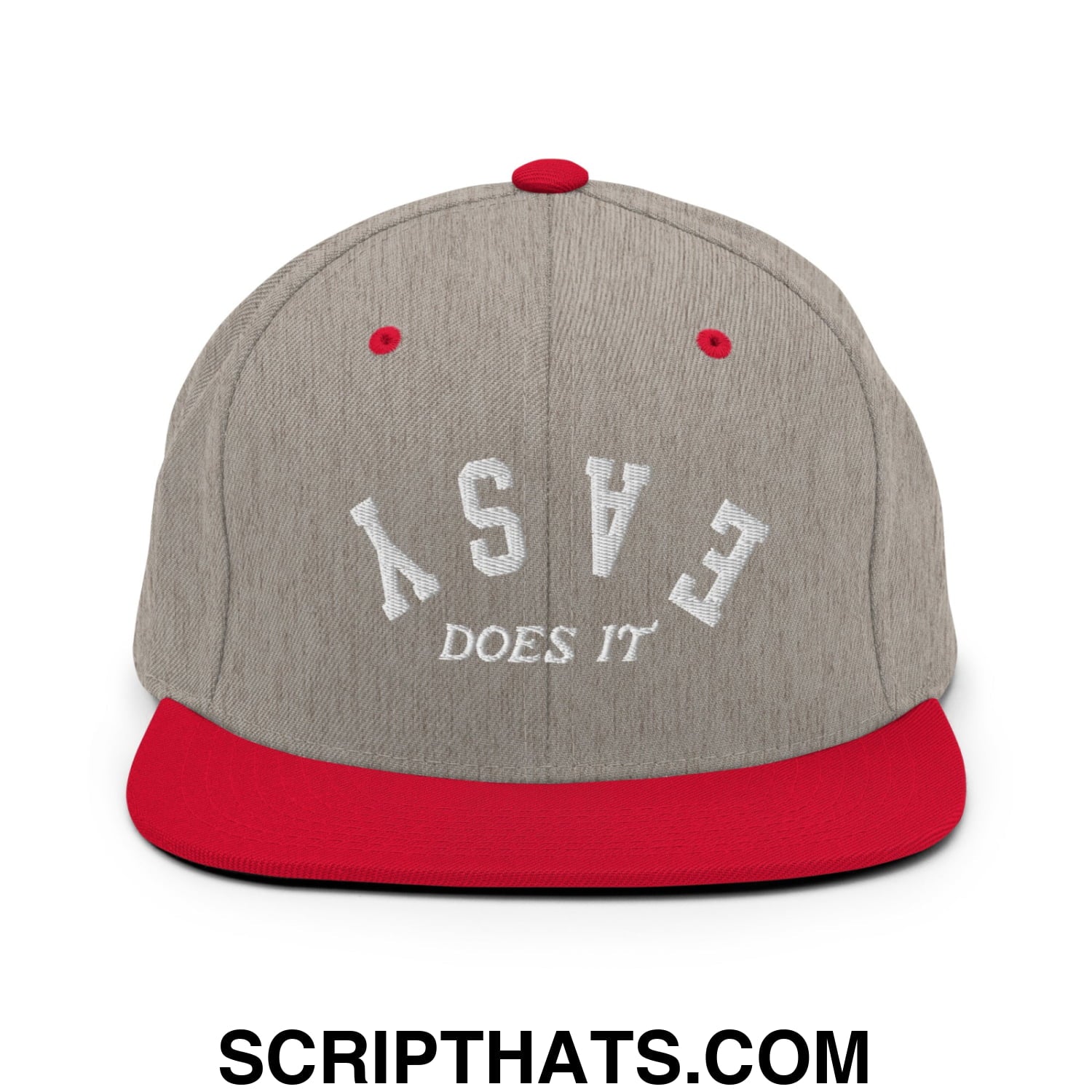 Easy Does It Embroidered Flat Bill Brim Snapback Hat Heather Grey Red