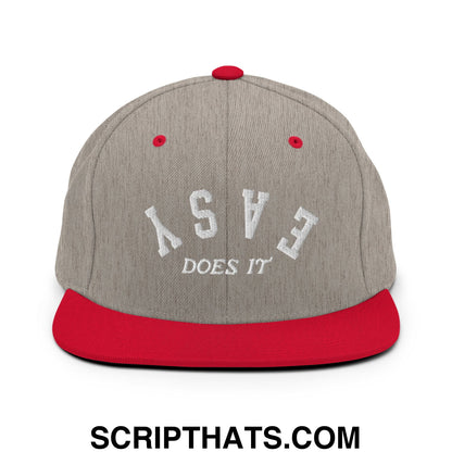 Easy Does It Embroidered Flat Bill Brim Snapback Hat Heather Grey Red