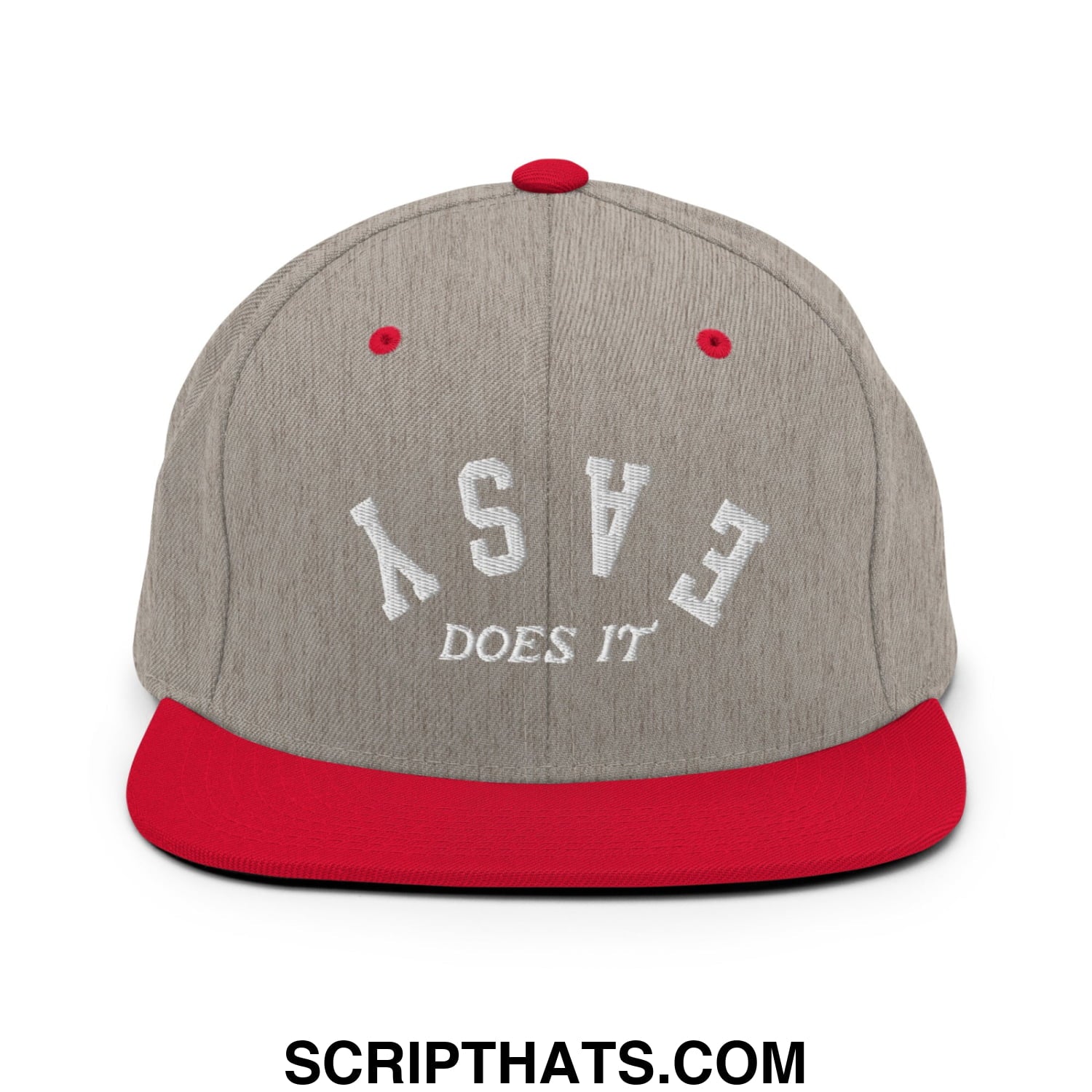 Easy Does It Embroidered Flat Bill Brim Snapback Hat Heather Grey Red