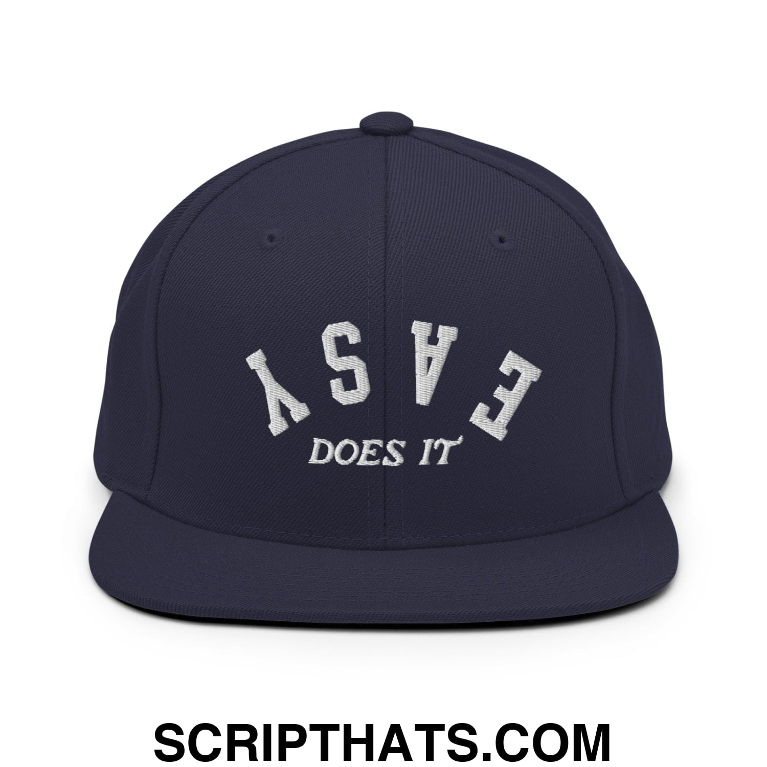 Easy Does It Embroidered Flat Bill Brim Snapback Hat Navy