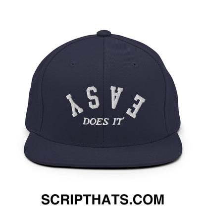 Easy Does It Embroidered Flat Bill Brim Snapback Hat Navy