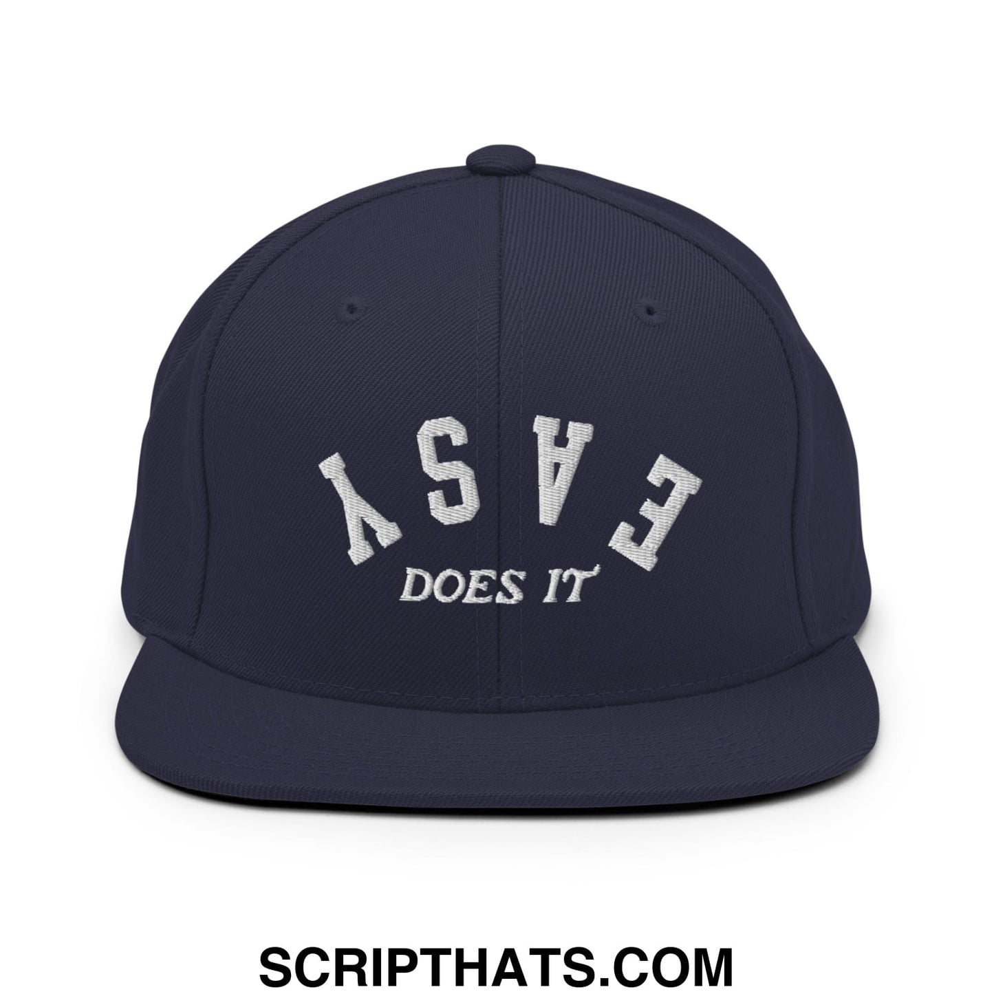 Easy Does It Embroidered Flat Bill Brim Snapback Hat Navy