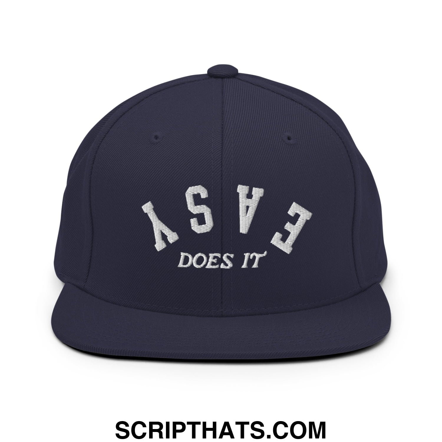 Easy Does It Embroidered Flat Bill Brim Snapback Hat Navy
