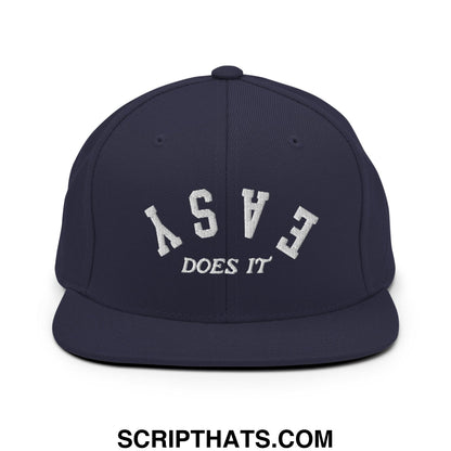 Easy Does It Embroidered Flat Bill Brim Snapback Hat Navy