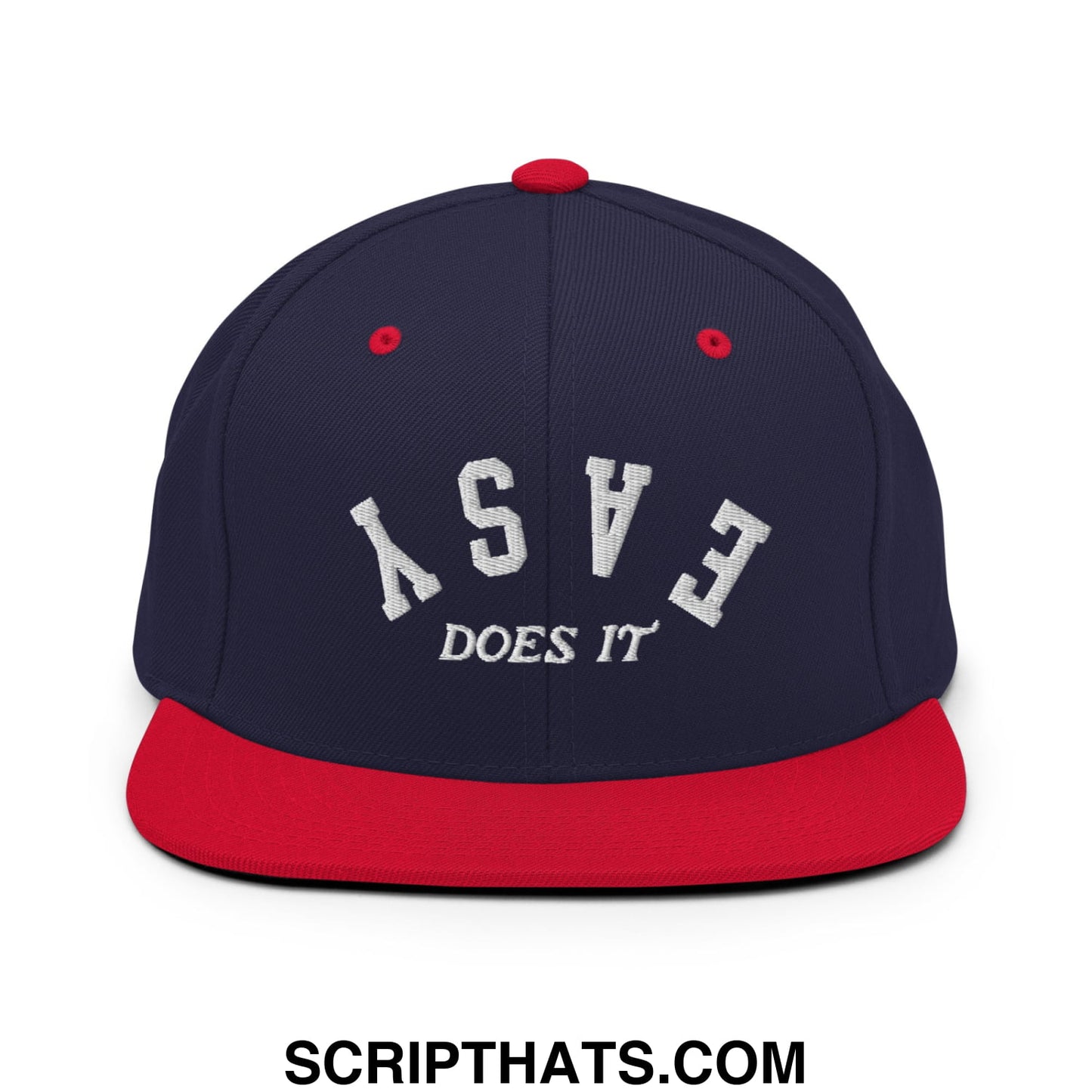 Easy Does It Embroidered Flat Bill Brim Snapback Hat Navy Red
