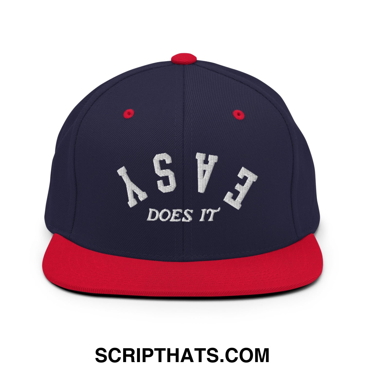 Easy Does It Embroidered Flat Bill Brim Snapback Hat Navy Red