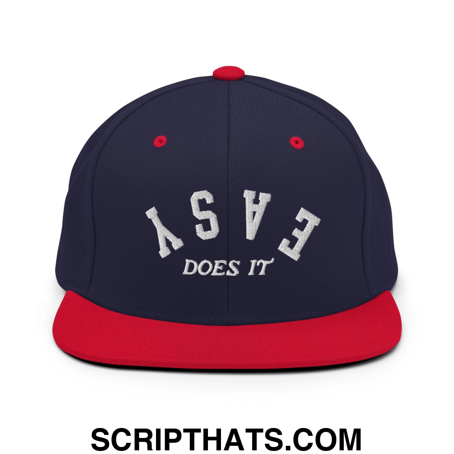Easy Does It Embroidered Flat Bill Brim Snapback Hat Navy Red