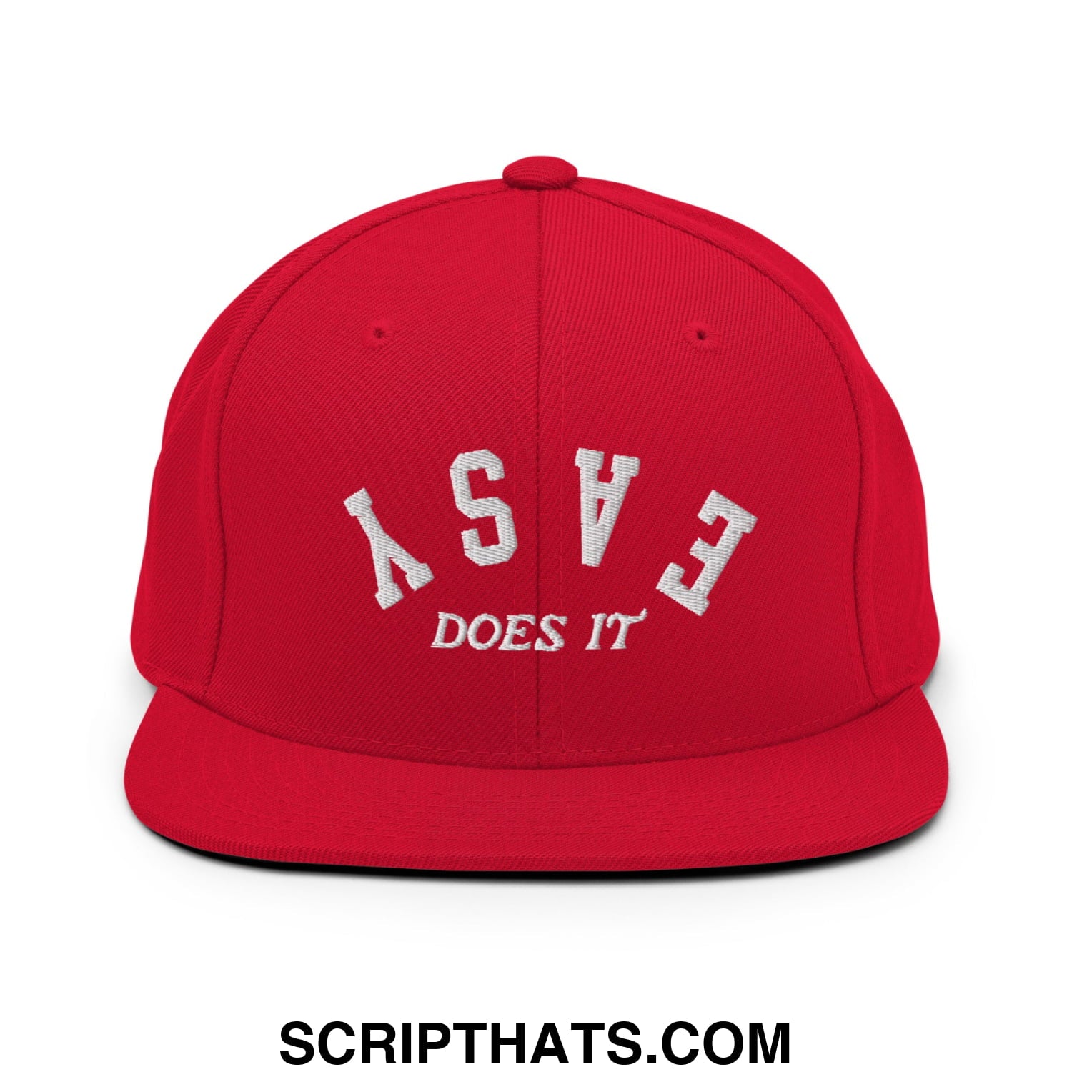 Easy Does It Embroidered Flat Bill Brim Snapback Hat Red