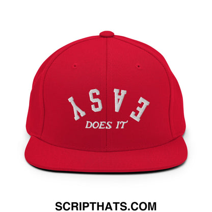 Easy Does It Embroidered Flat Bill Brim Snapback Hat Red
