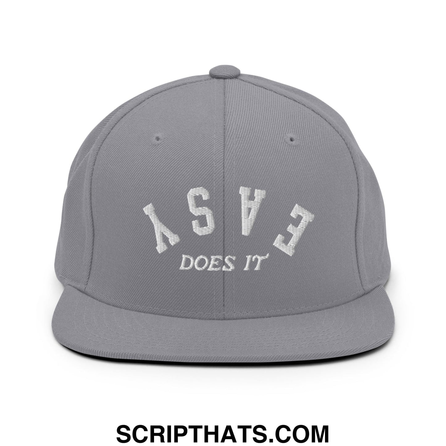 Easy Does It Embroidered Flat Bill Brim Snapback Hat Silver