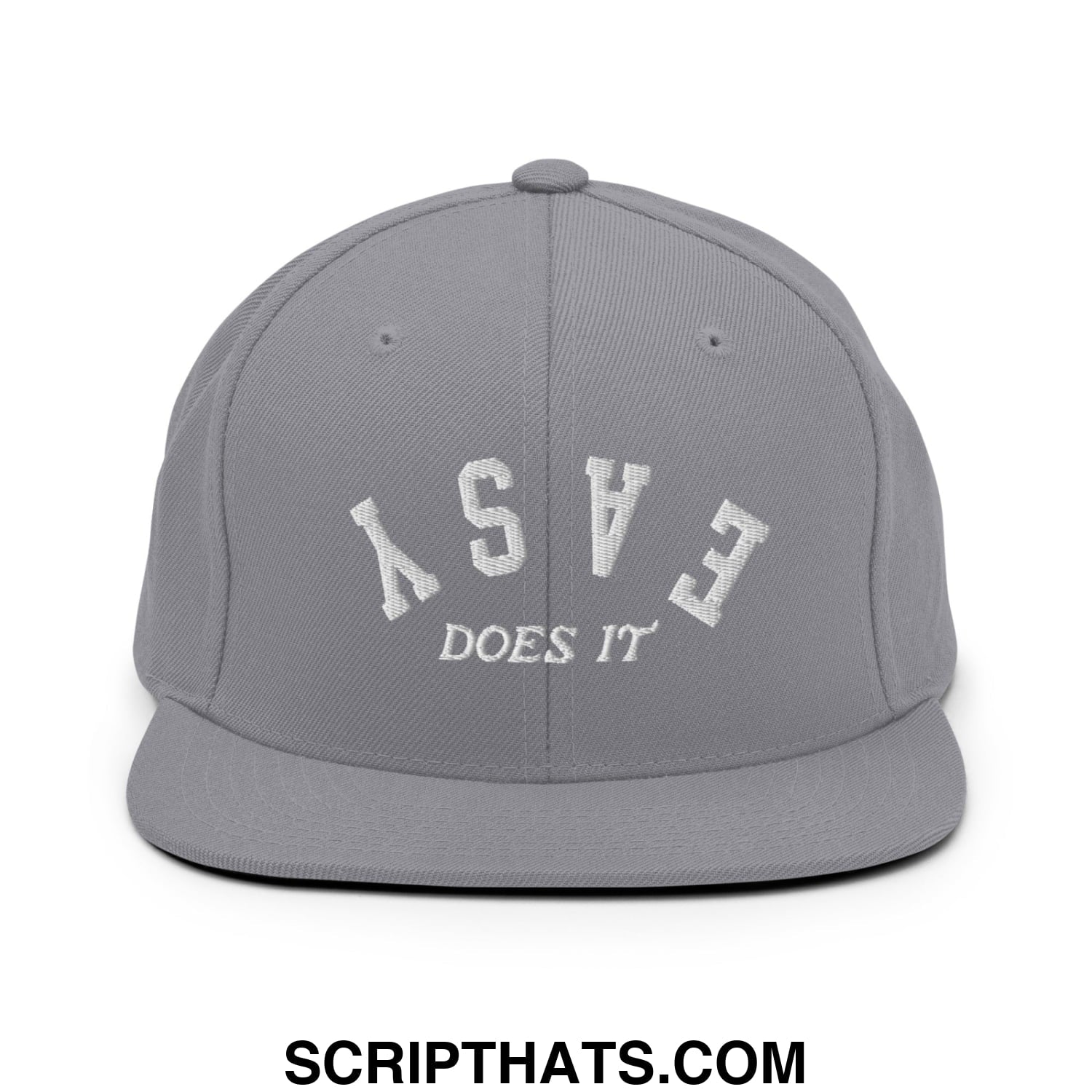 Easy Does It Embroidered Flat Bill Brim Snapback Hat Silver
