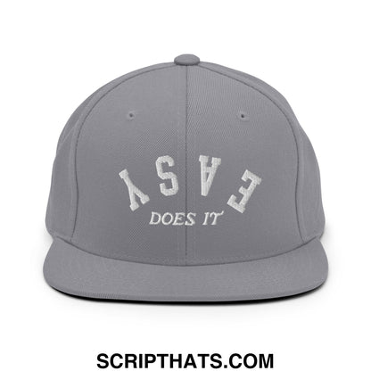 Easy Does It Embroidered Flat Bill Brim Snapback Hat Silver