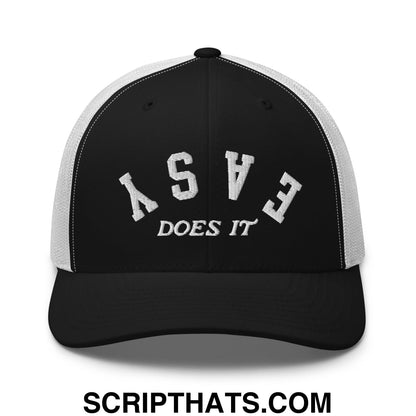 Easy Does It Embroidered Mesh Trucker Hat Black White