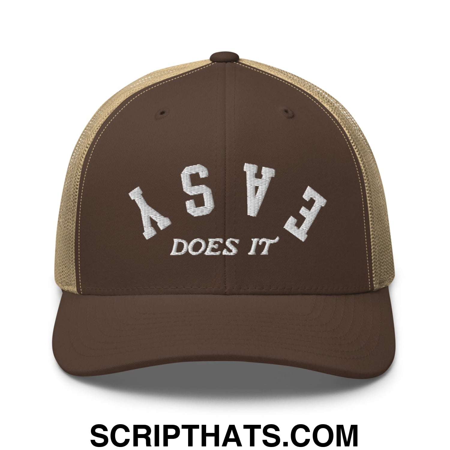Easy Does It Embroidered Mesh Trucker Hat Brown Khaki