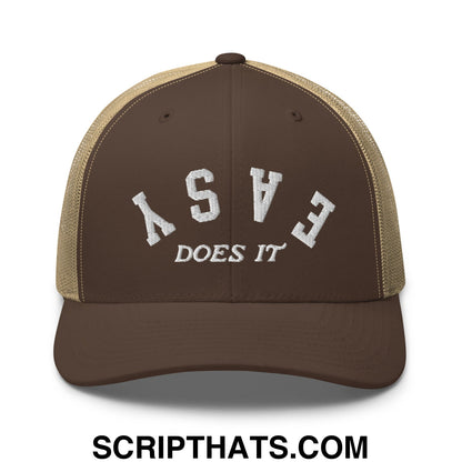 Easy Does It Embroidered Mesh Trucker Hat Brown Khaki