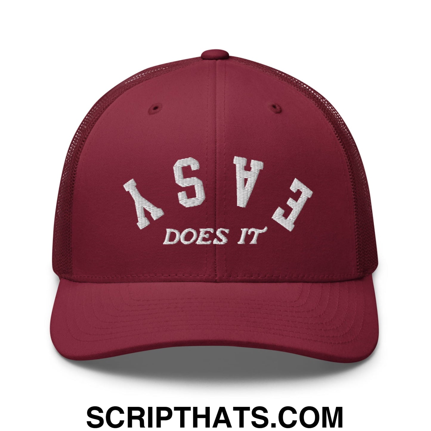 Easy Does It Embroidered Mesh Trucker Hat Cranberry