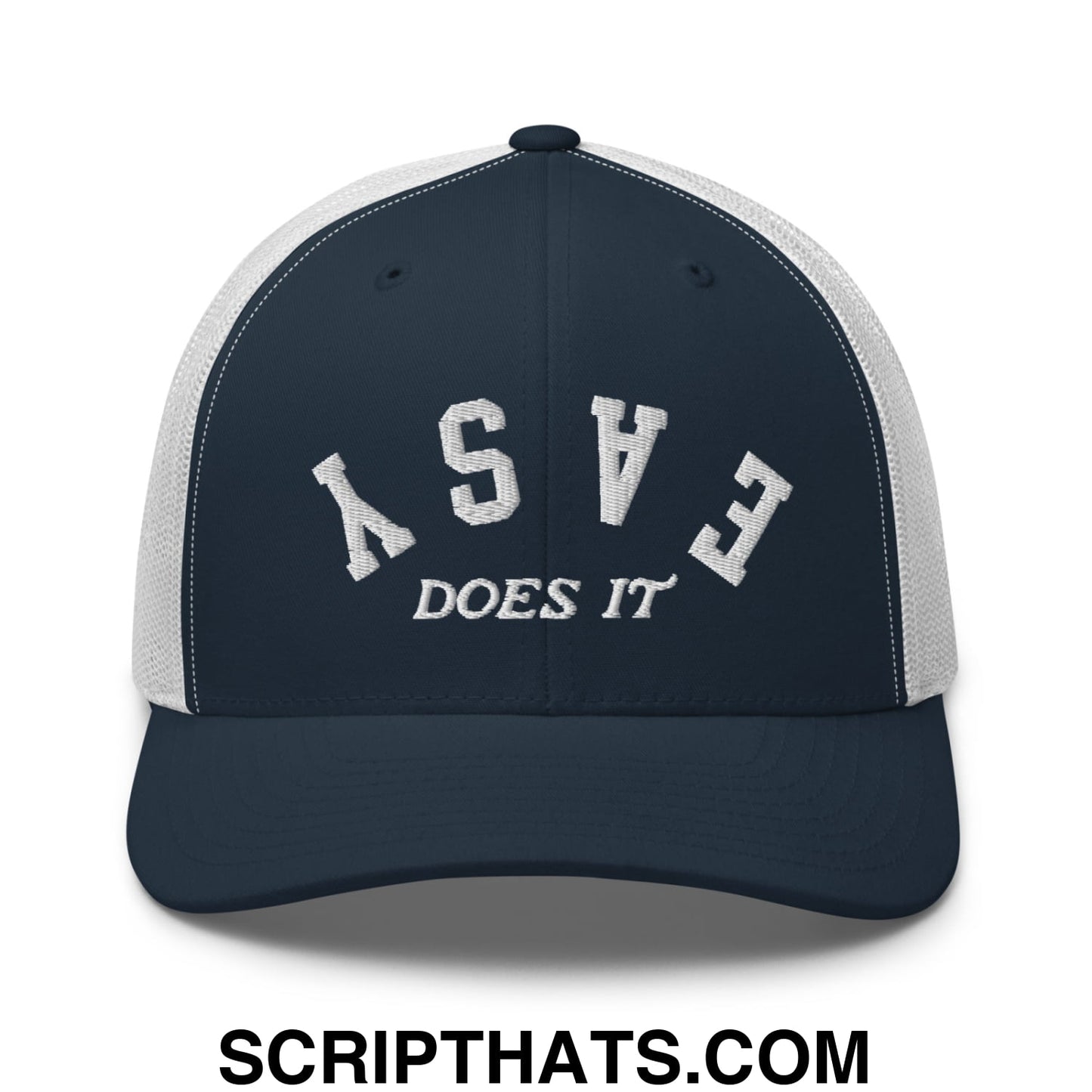 Easy Does It Embroidered Mesh Trucker Hat Navy White