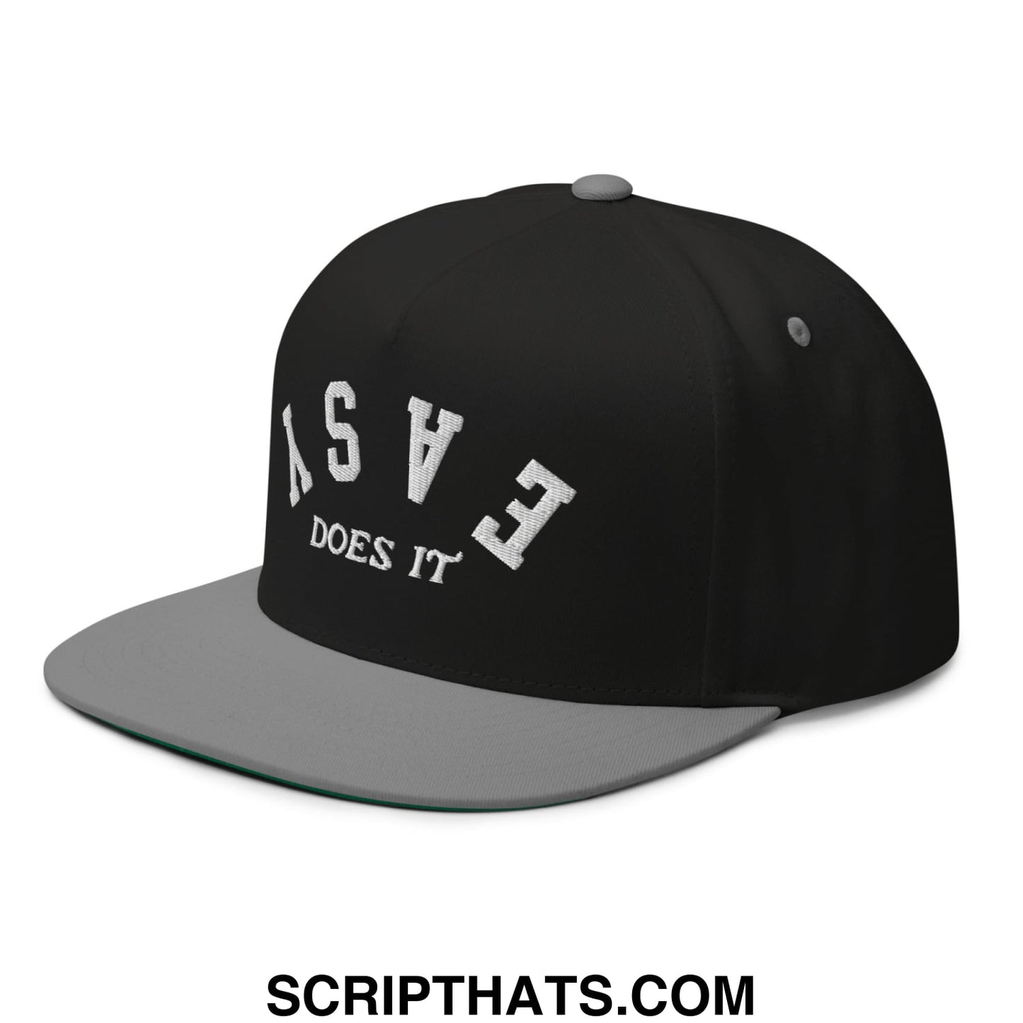 Easy Does It Flat Brim Bill 5 Panel Golf Snapback Hat Black Grey