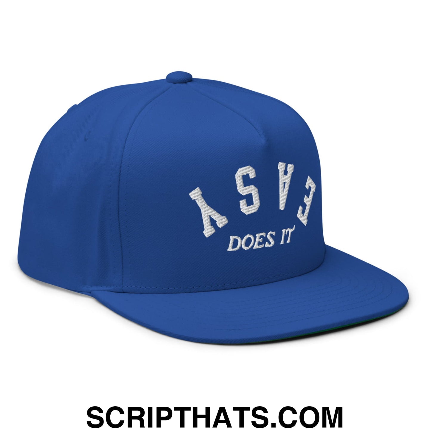 Easy Does It Flat Brim Bill 5 Panel Golf Snapback Hat Royal Blue