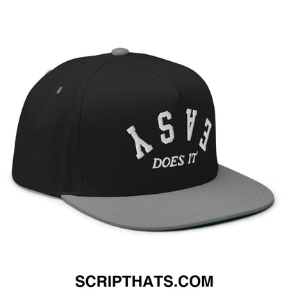Easy Does It Flat Brim Bill 5 Panel Golf Snapback Hat Black Grey