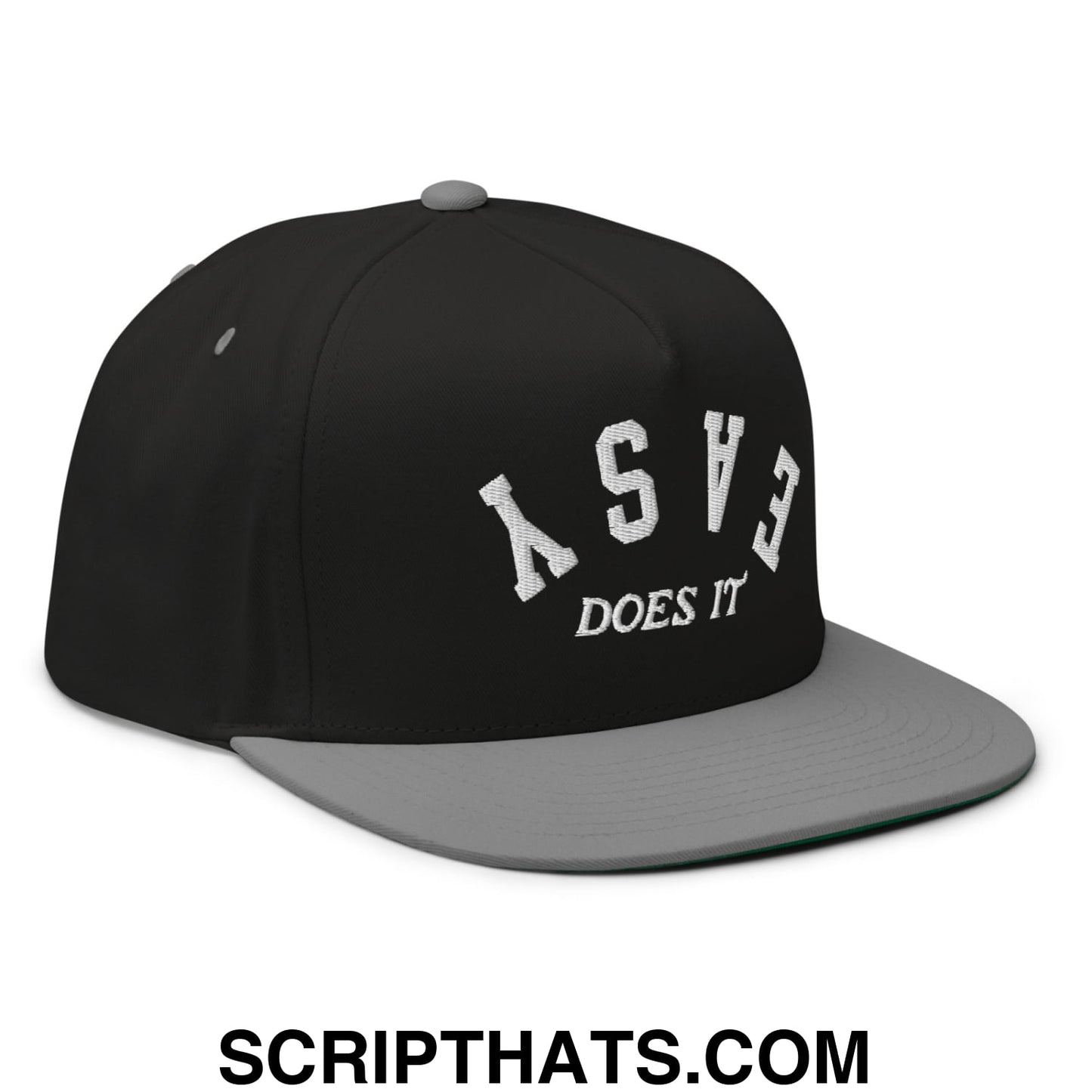 Easy Does It Flat Brim Bill 5 Panel Golf Snapback Hat Black Grey