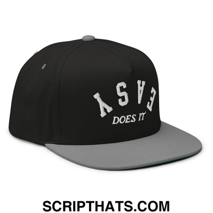 Easy Does It Flat Brim Bill 5 Panel Golf Snapback Hat Black Grey