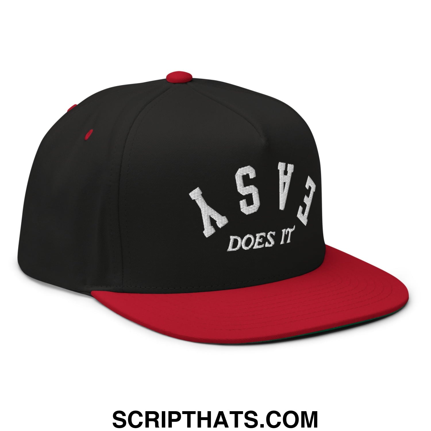 Easy Does It Flat Brim Bill 5 Panel Golf Snapback Hat Black Red