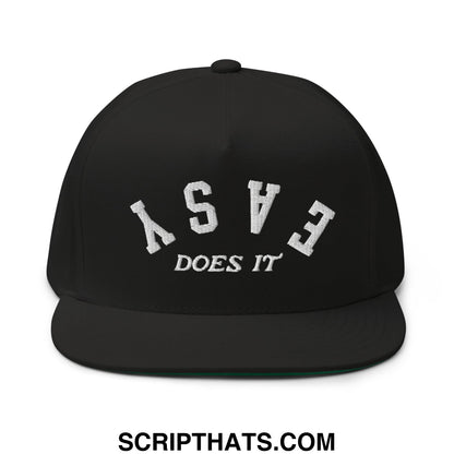 Easy Does It Flat Brim Bill 5 Panel Golf Snapback Hat Black