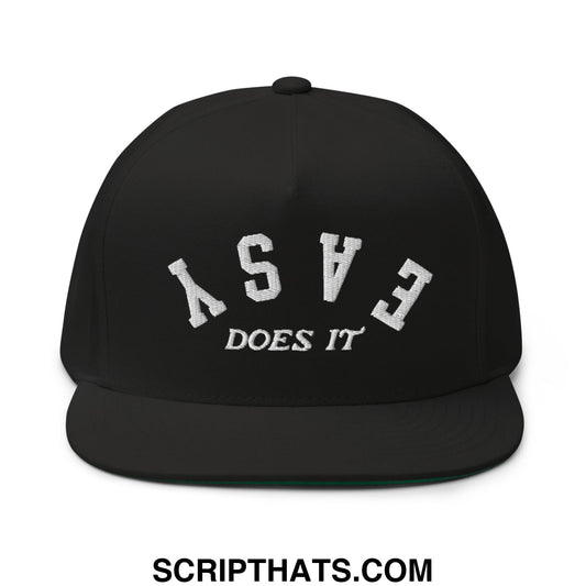 Easy Does It Flat Brim Bill 5 Panel Golf Snapback Hat Black