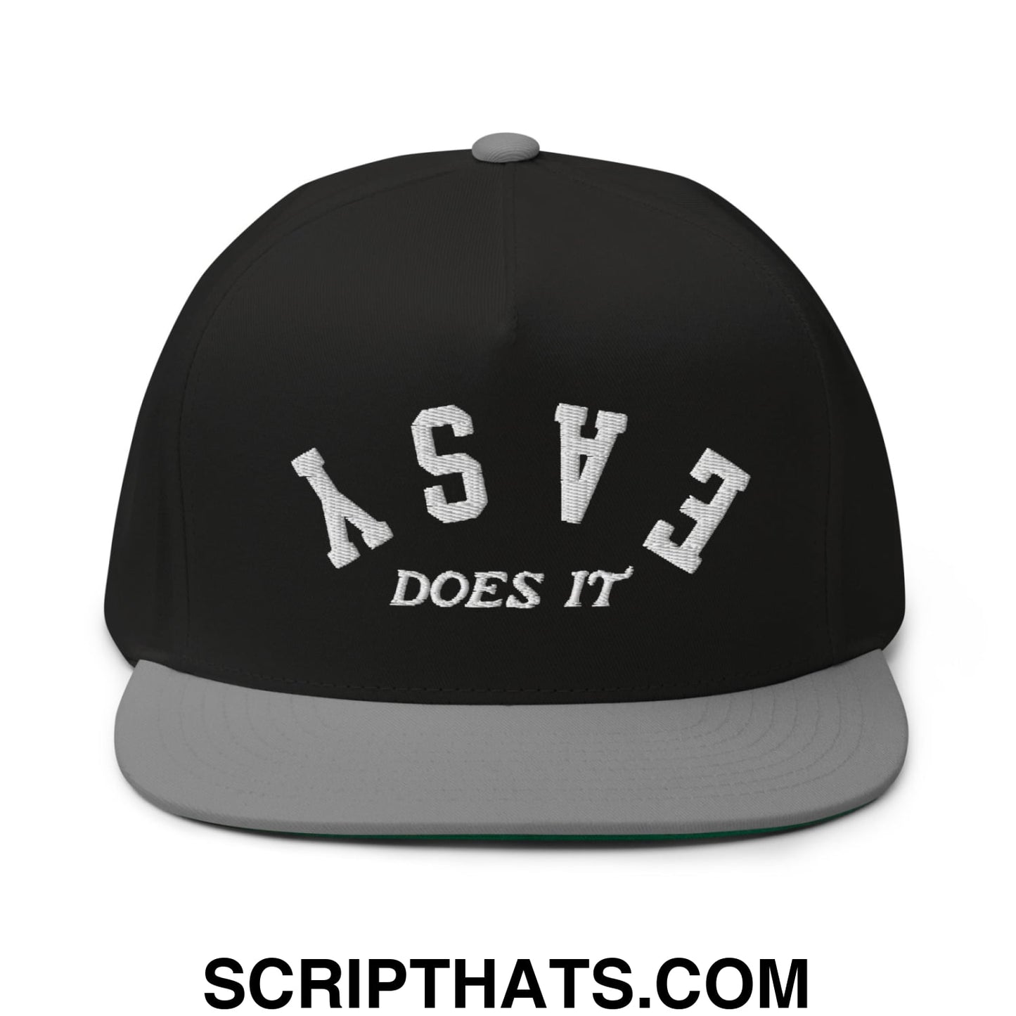 Easy Does It Flat Brim Bill 5 Panel Golf Snapback Hat Black Grey