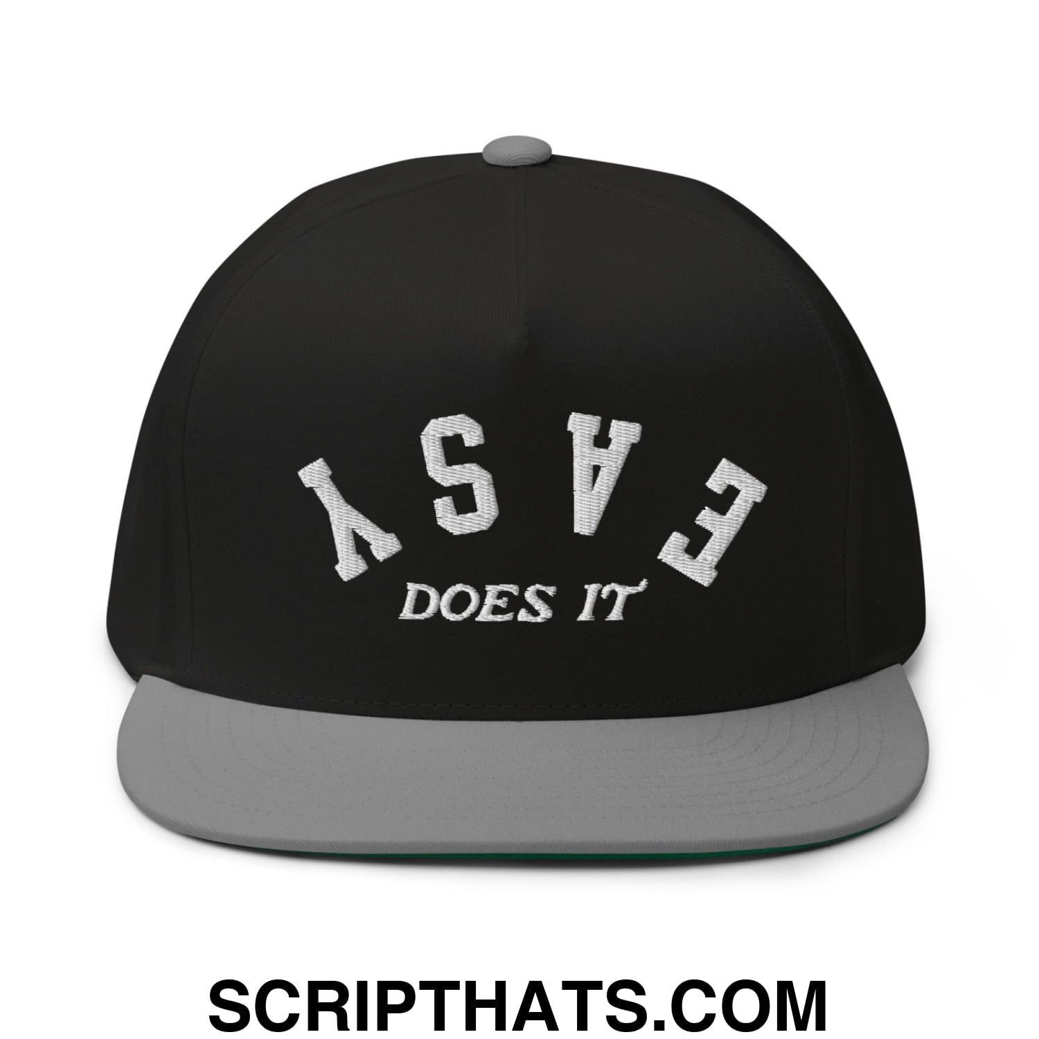 Easy Does It Flat Brim Bill 5 Panel Golf Snapback Hat Black Grey