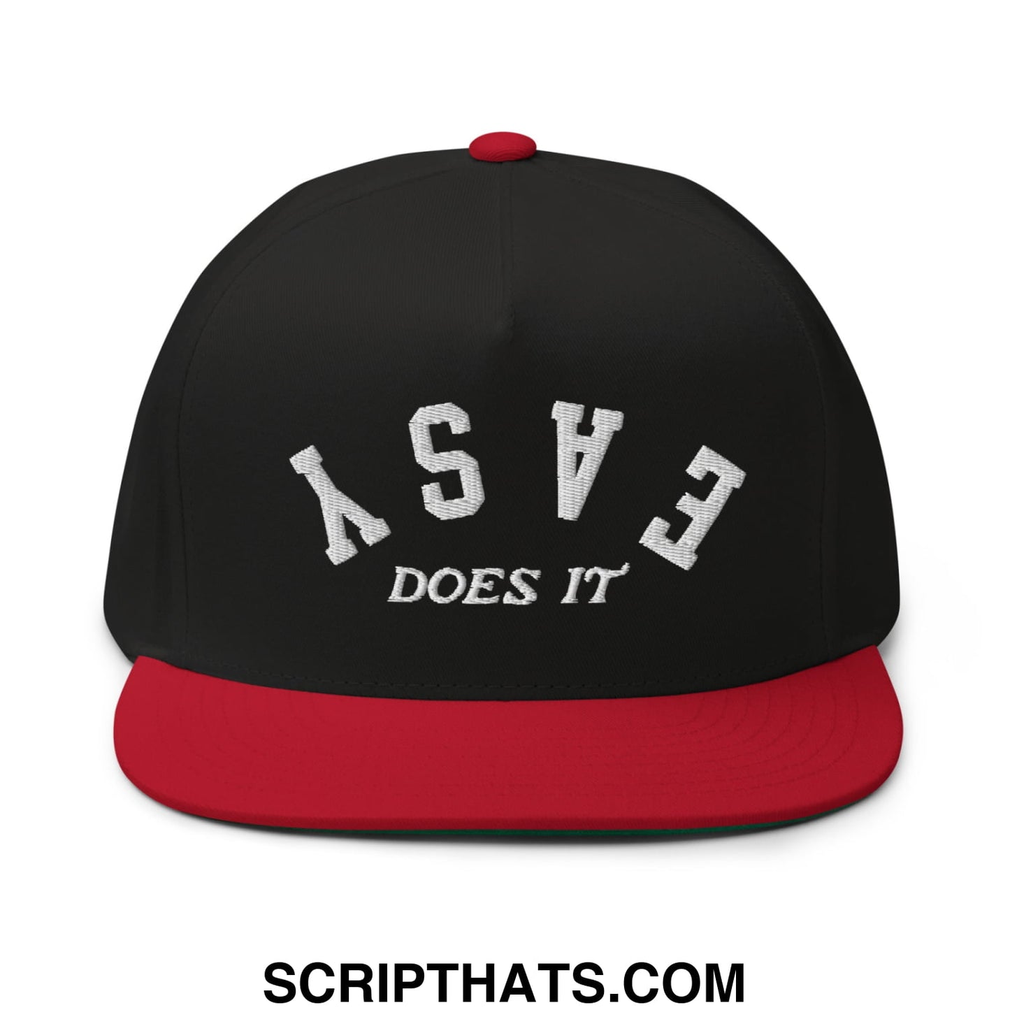 Easy Does It Flat Brim Bill 5 Panel Golf Snapback Hat Black Red