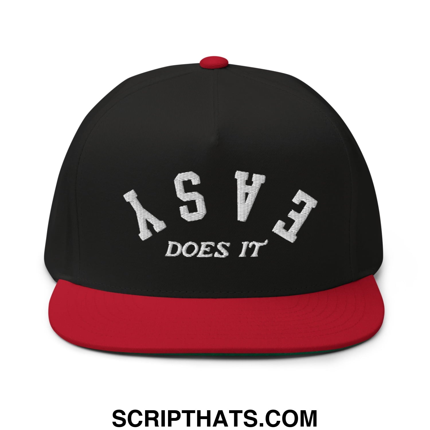 Easy Does It Flat Brim Bill 5 Panel Golf Snapback Hat Black Red