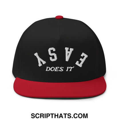 Easy Does It Flat Brim Bill 5 Panel Golf Snapback Hat Black Red