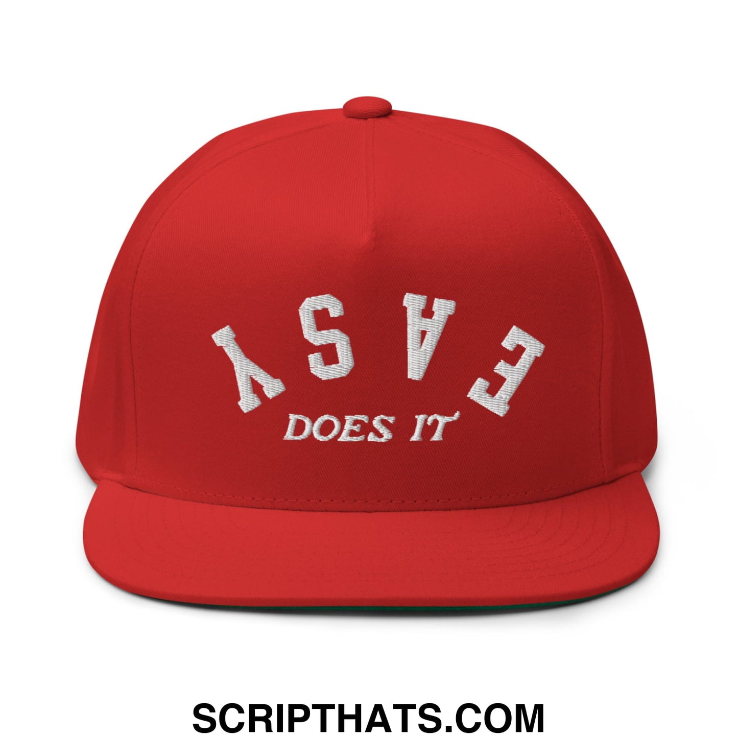 Easy Does It Flat Brim Bill 5 Panel Golf Snapback Hat Red