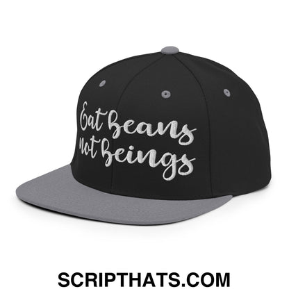 Eat Beans not Beings Embroidered Flat Bill Brim Snapback Hat Black Silver