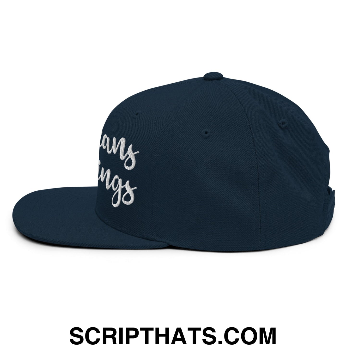 Eat Beans not Beings Embroidered Flat Bill Brim Snapback Hat Dark Navy