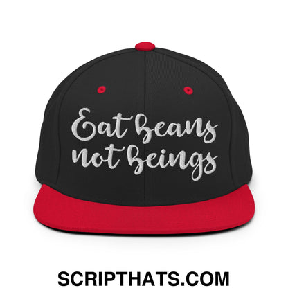Eat Beans not Beings Embroidered Flat Bill Brim Snapback Hat Black Red