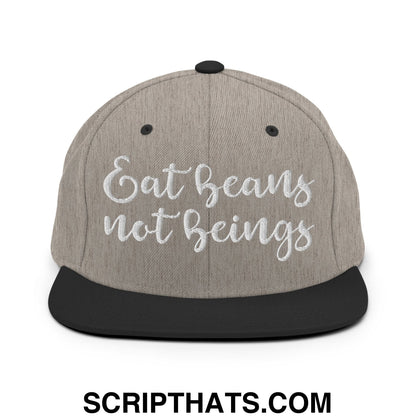 Eat Beans not Beings Embroidered Flat Bill Brim Snapback Hat Heather Black