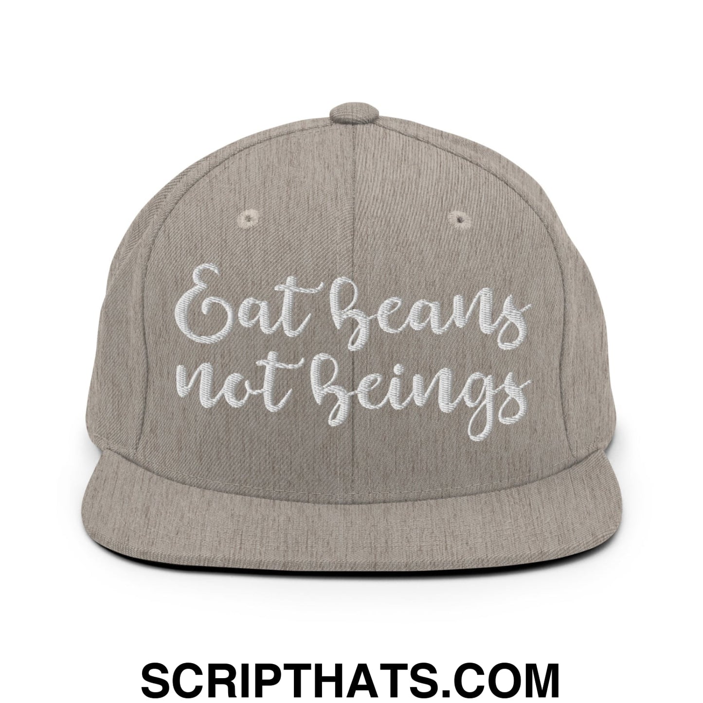 Eat Beans not Beings Embroidered Flat Bill Brim Snapback Hat Heather Grey