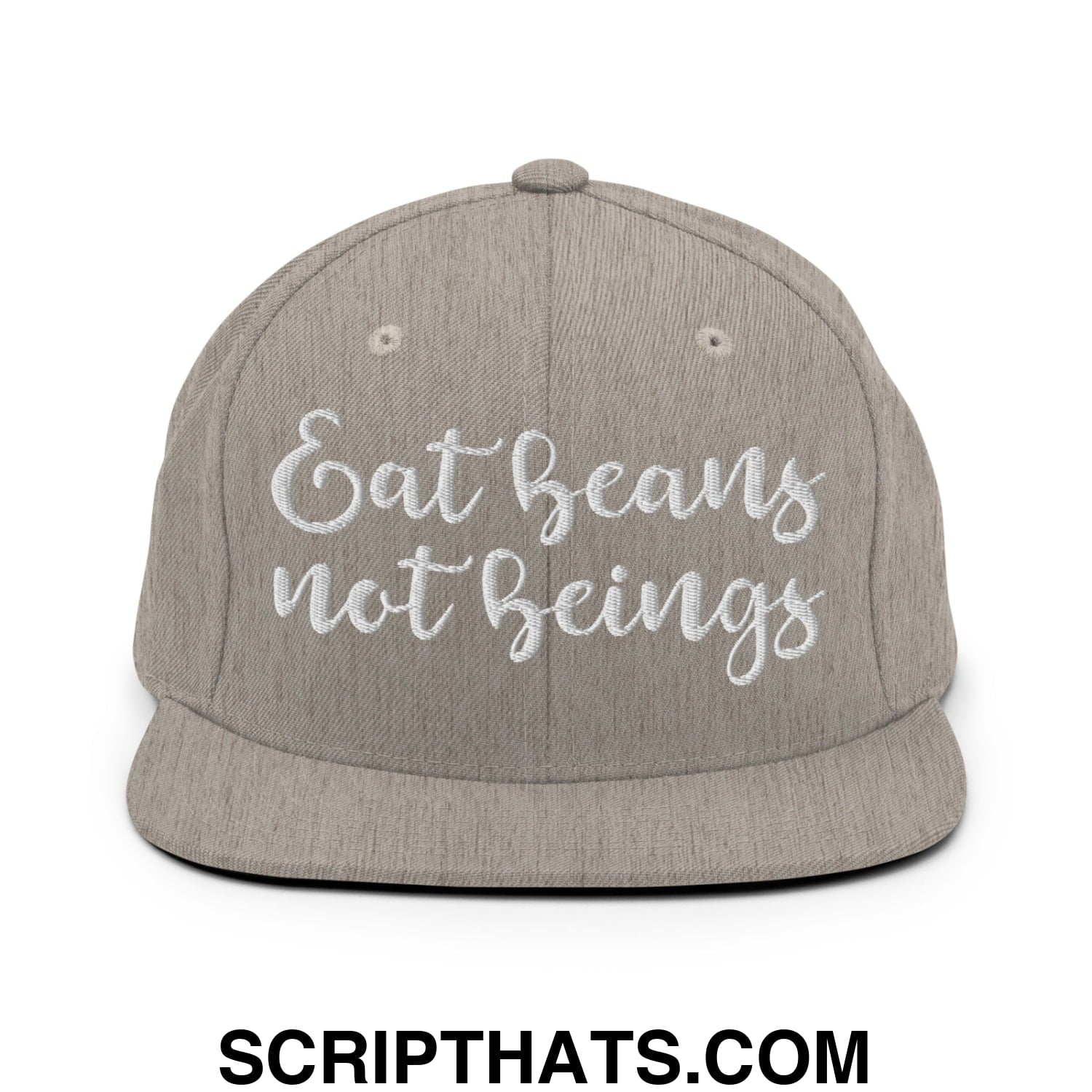 Eat Beans not Beings Embroidered Flat Bill Brim Snapback Hat Heather Grey
