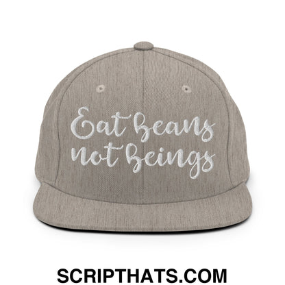 Eat Beans not Beings Embroidered Flat Bill Brim Snapback Hat Heather Grey