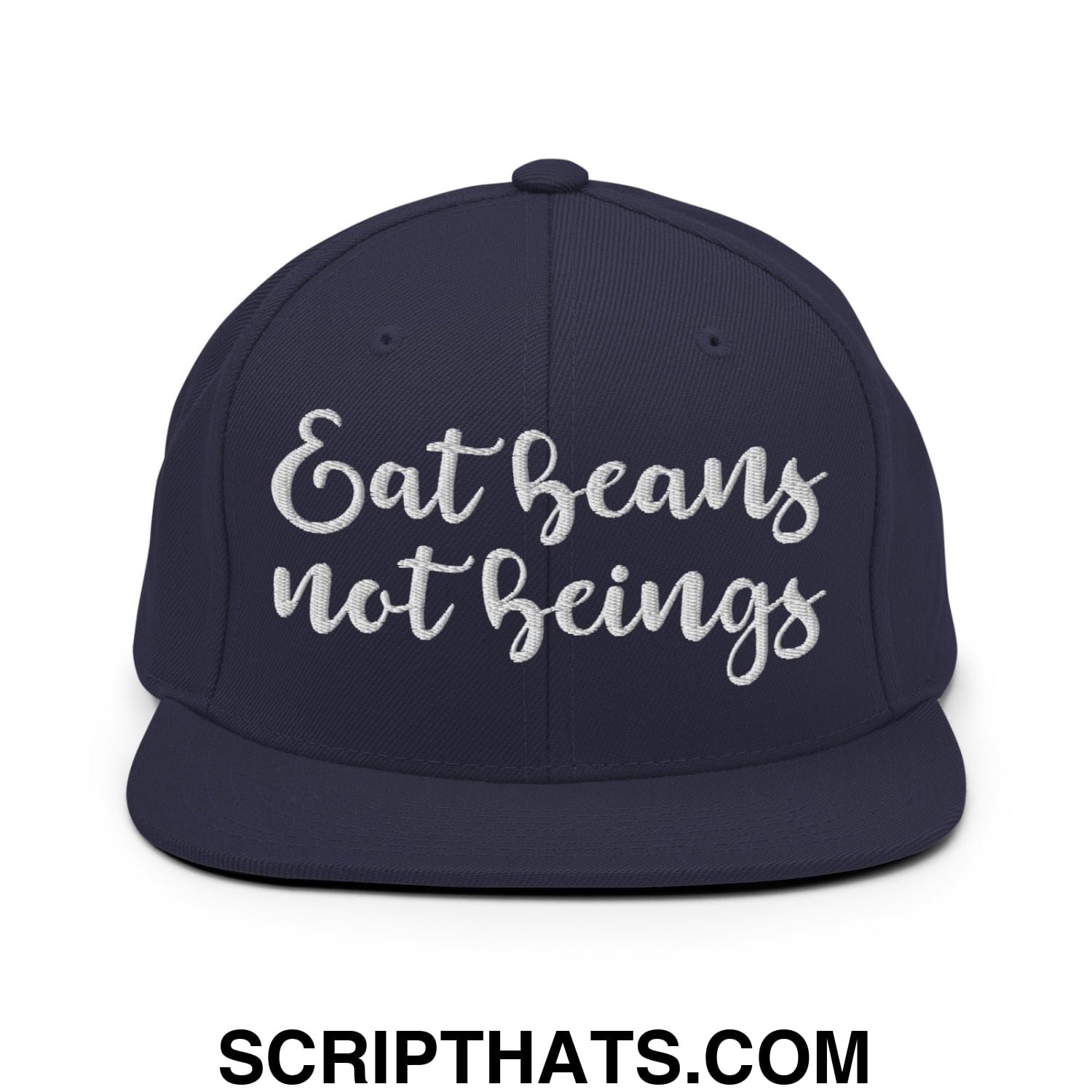 Eat Beans not Beings Embroidered Flat Bill Brim Snapback Hat Navy